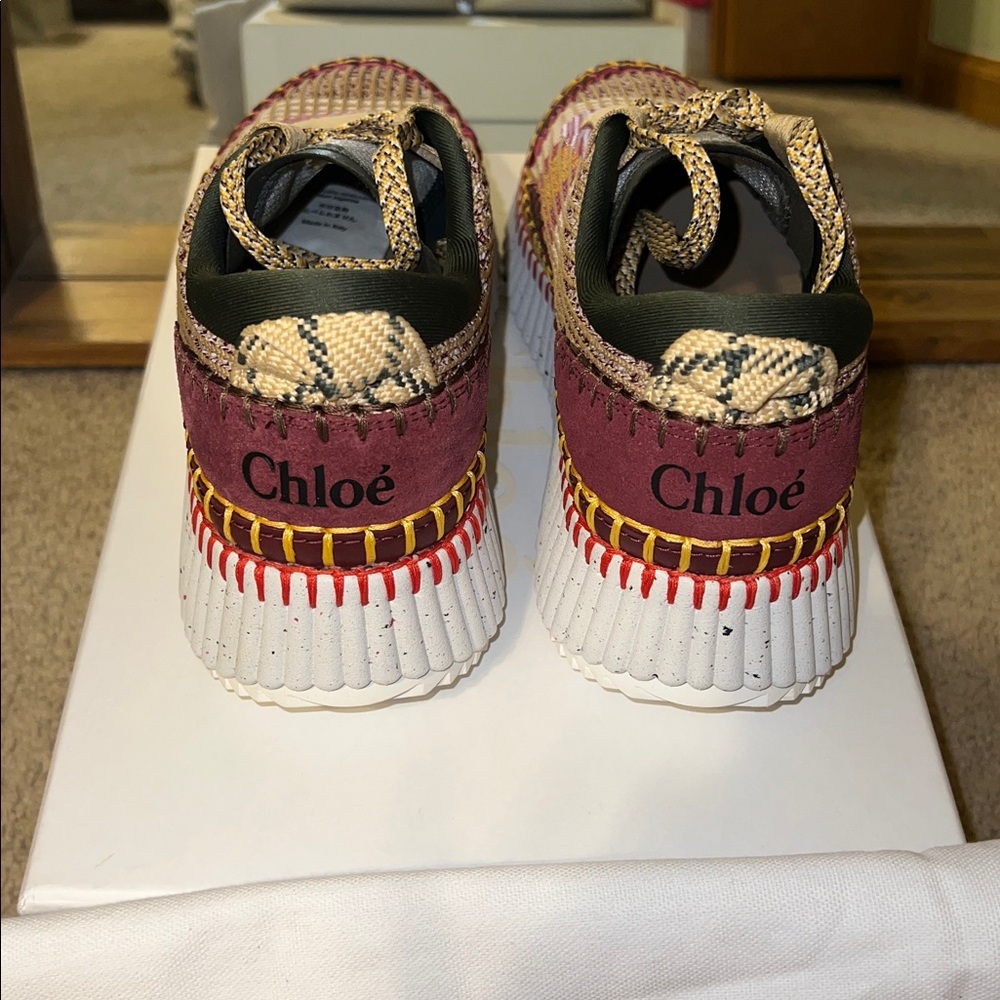 CHLOE NAMA MULTICOLOR COFFEE BROWN WOVEN PLATFORM SNEAKERS IN SIZE 38 EU - Picture 17 of 17